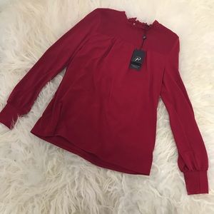 Adrianna Papell ruffle neck long sleeve top